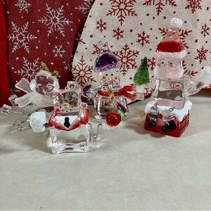 Lot 4 - VTG Christmas Acrylic Ice Cube Snowman Ornaments - Santa, Pig, Snowball